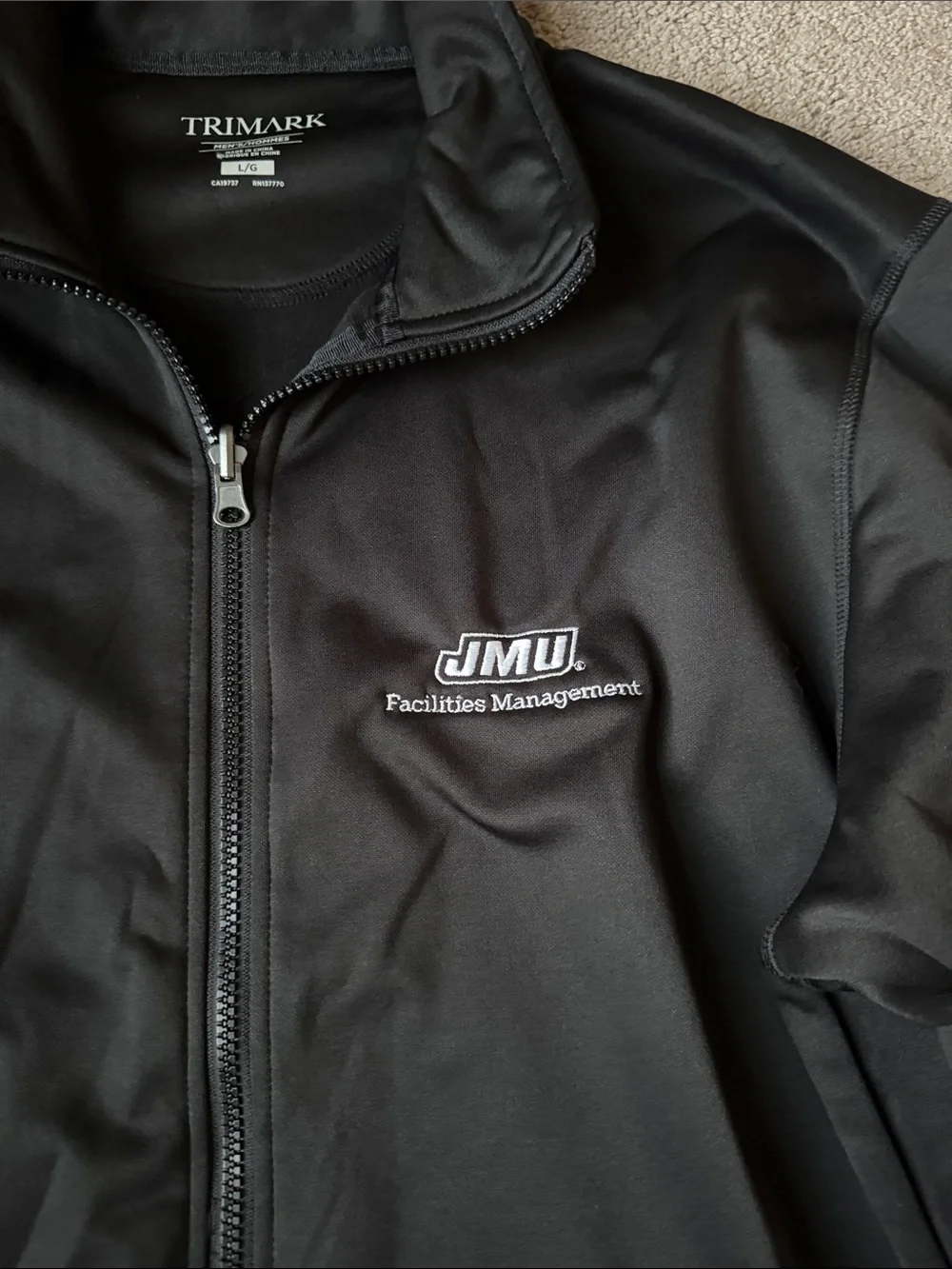 Trimark JMU Facilities Management Black Full Zip Performance Jacket SIZE L